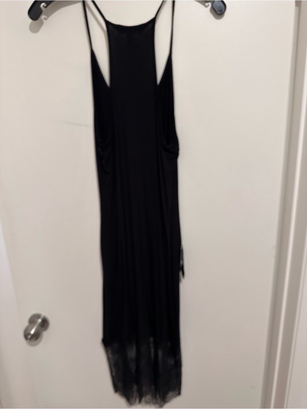 BCBGMaxAzria Black Slip Maxi Dress with Lace Hem